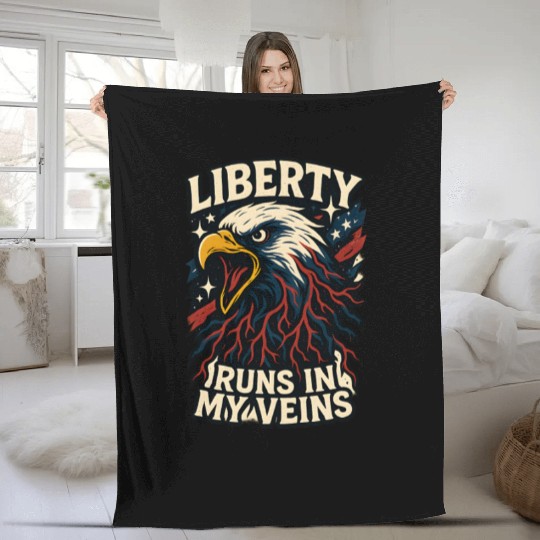 Liberty Runs in My Veins Fleece Blankets