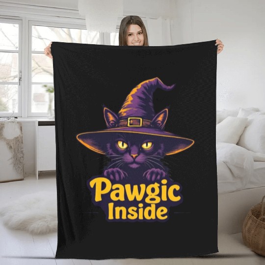 Enchanted Cat Witch Fleece Blankets Design