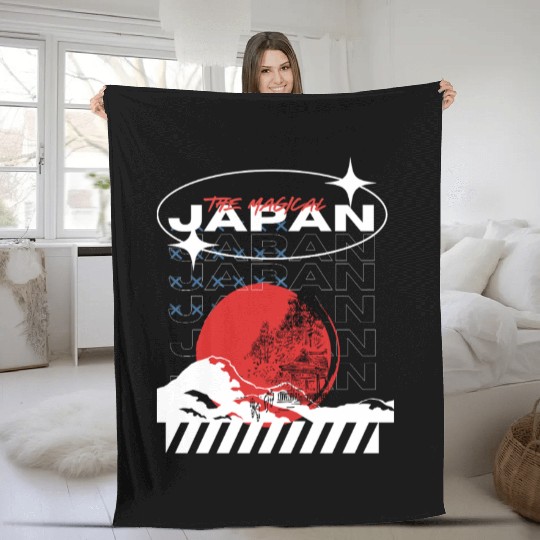 Black Blue Creative Streetwear Japan Fleece Blankets