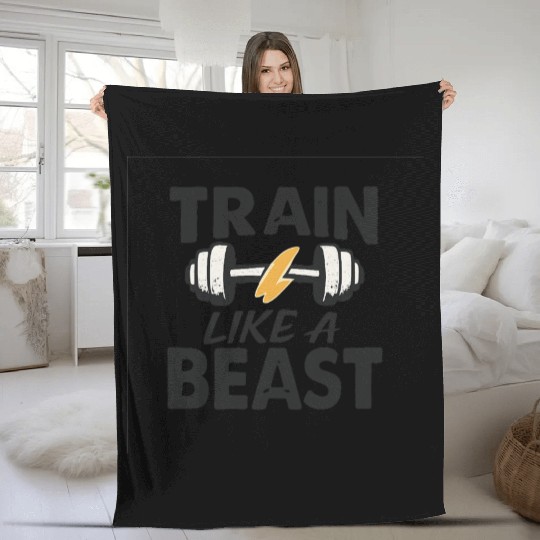 Train Like a Beast Fitness Quote Fleece Blankets