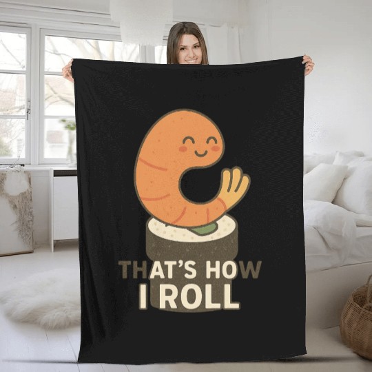 Cute Sushi Shrimp Roll Illustration Fleece Blankets