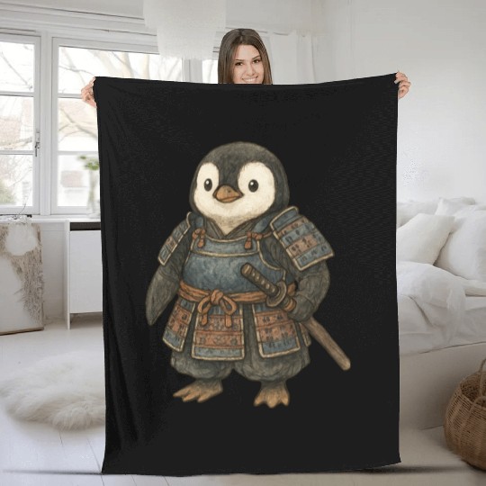Historical samurai penguin with katana Japan cultu Fleece Blankets