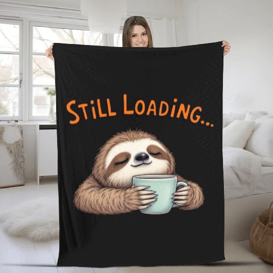 Relaxed Sloth Morning Coffee Design Fleece Blankets