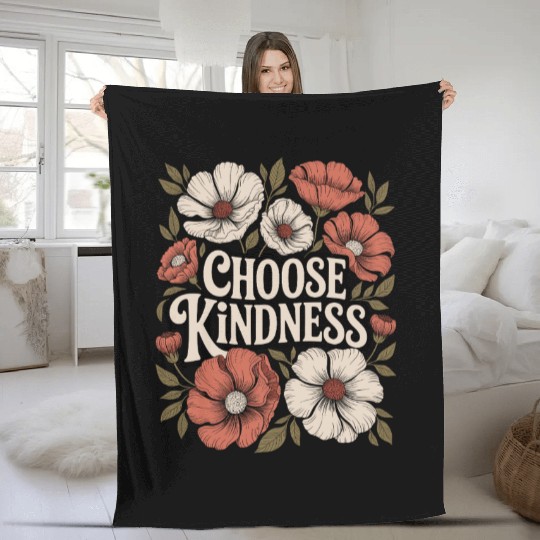 Choose Kindness Boho Flower Vintage Positivity Fleece Blankets