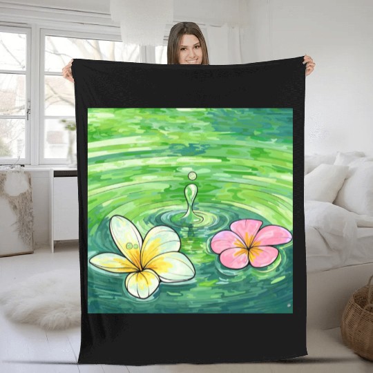 Serene Water Lilies Watercolor Design Fleece Blankets