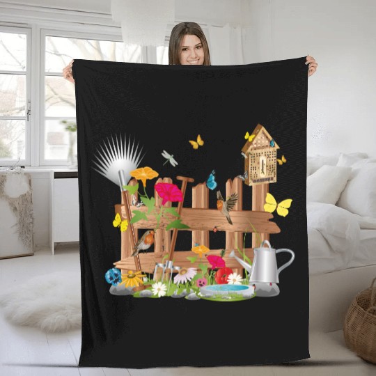 Lovingly designed colorful garden fence Fleece Blankets