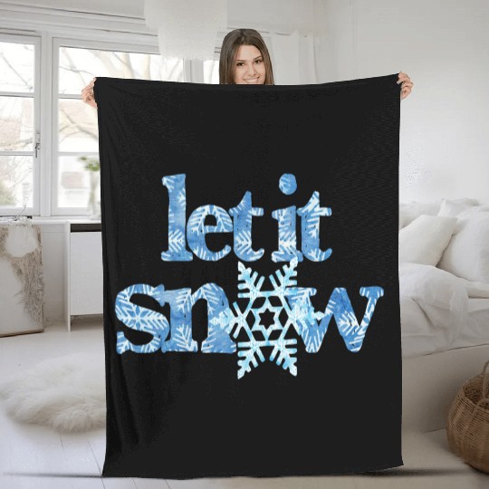 LET IT SNOW blue snowflakes winter wonderland xmas Fleece Blankets