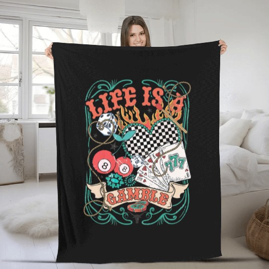 Life Is A Gamble Retro Poker Player Fleece Blankets