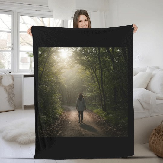 Enchanted Forest Path Illustration Fleece Blankets