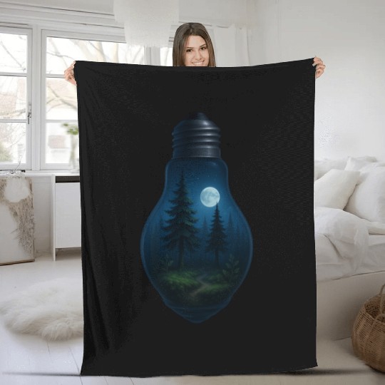 night forest inside the bulb Fleece Blankets