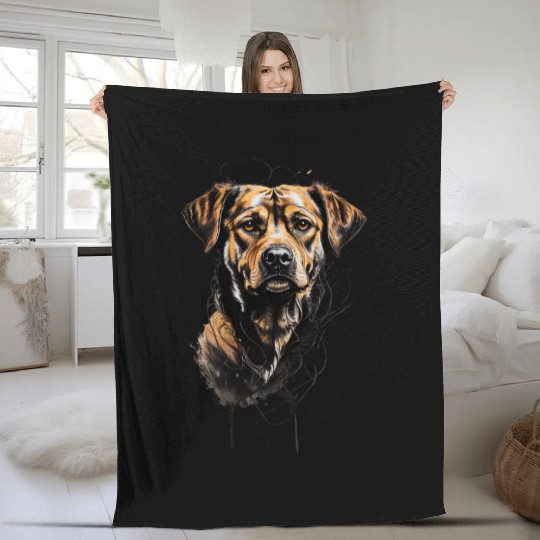 Realistic German Shepherd Portrait Fleece Blankets