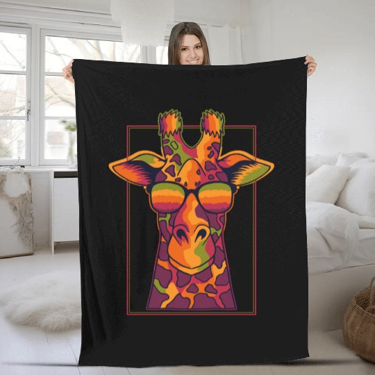 Colorful Giraffe with Sunglasses Design Fleece Blankets