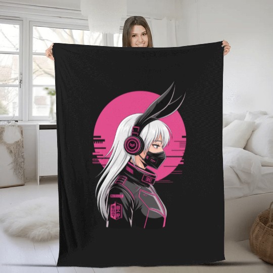 Futuristic Cyberpunk Girl Fleece Blankets