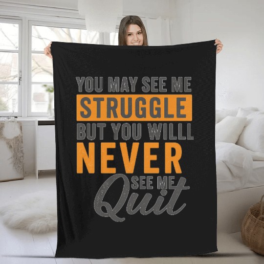 Never Quit – Bold Motivational Typography Fleece Blankets