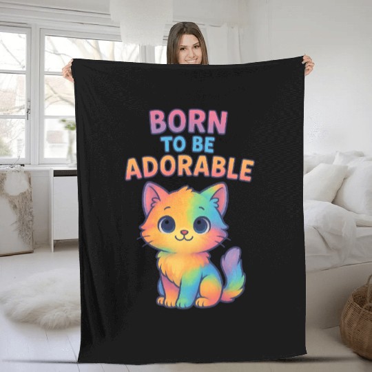 Colorful Adorable Kitten with Affirmation Fleece Blankets