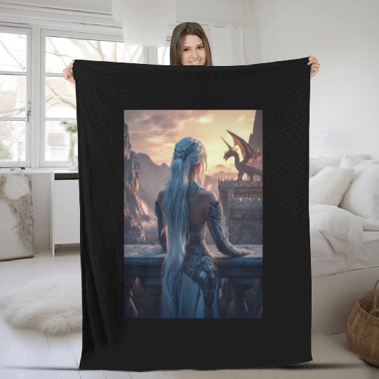 Dragon Queen at Sunset Fleece Blankets