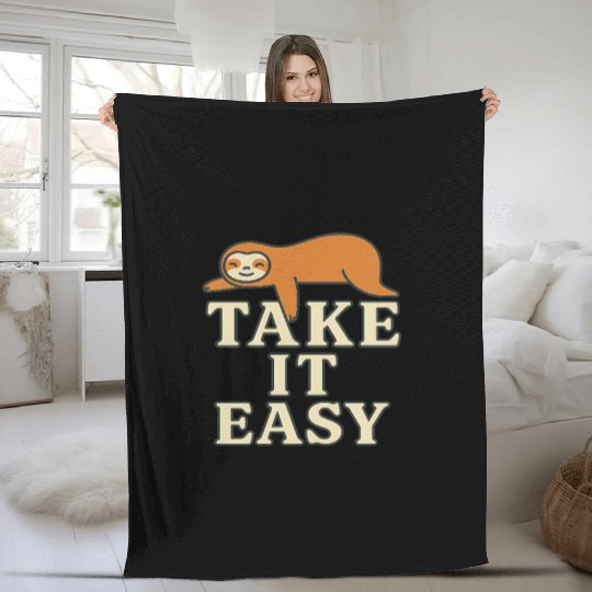 Relaxed Sloth and Motivational Quote Fleece Blankets