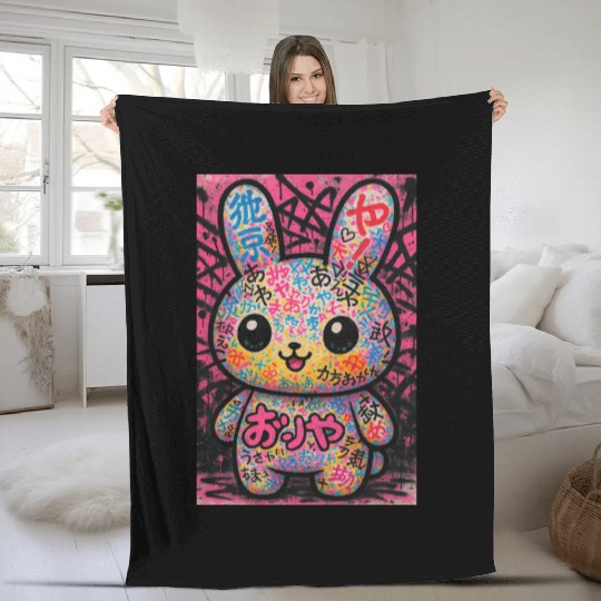 Graffiti Kawaii Bunny Pop Fleece Blankets