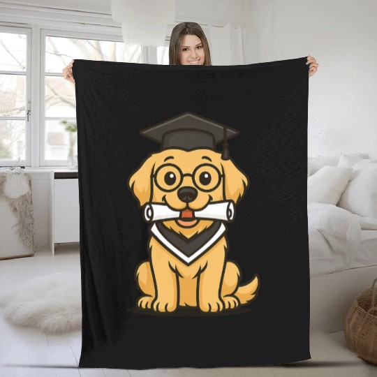 Graduation Golden Retriever Smart Dog Fleece Blankets