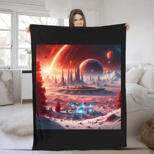 Futuristic Alien Planet Landscape Fleece Blankets