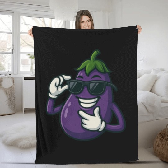 Cool eggplant vegetable design with sunglasses car Fleece Blankets