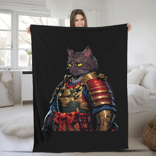 Warrior Cat in Armor Artwork Fleece Blankets