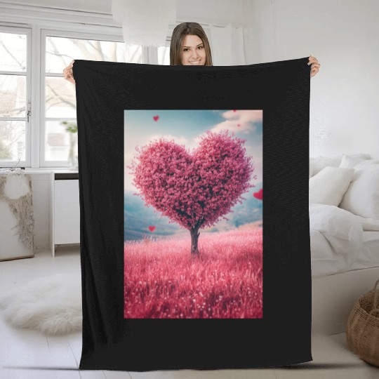 Romantic Heart Tree in Bloom Fleece Blankets