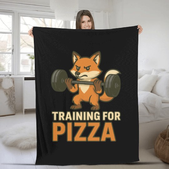 Funny Gym Fleece Blankets Training for Pizza Workout Fox