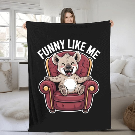 Funny Hyena Cub on Throne Fleece Blankets