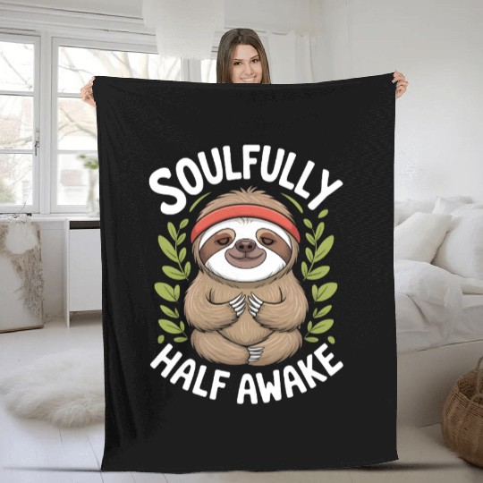 Soulful Sloth Meditation Design Fleece Blankets