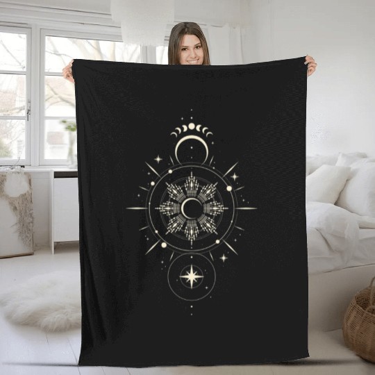 Celestial Mandala Sun and Moon Design Fleece Blankets