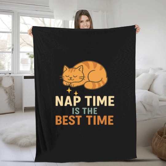 Cute Sleeping Cat Nap Time Design Fleece Blankets