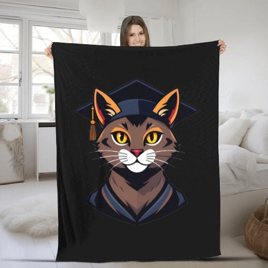 Back to school cat brown Fleece Blankets