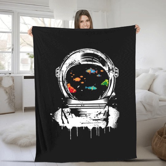 Fish in an Astronaut Helmet – Fantasy Meets Space Fleece Blankets