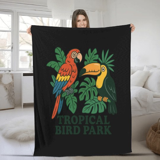 Tropical Bird Park Nature Illustration Fleece Blankets