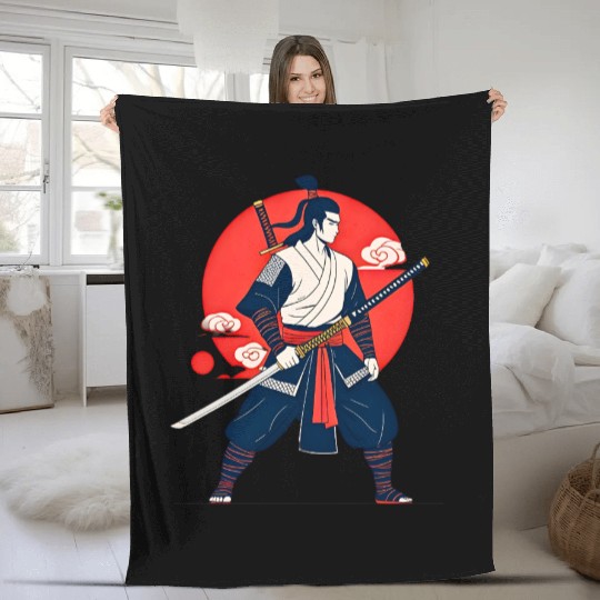 Samurai Warrior Classic Illustration Fleece Blankets