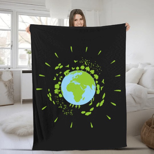 Our Green Planet Earth Cool Illustration Fleece Blankets