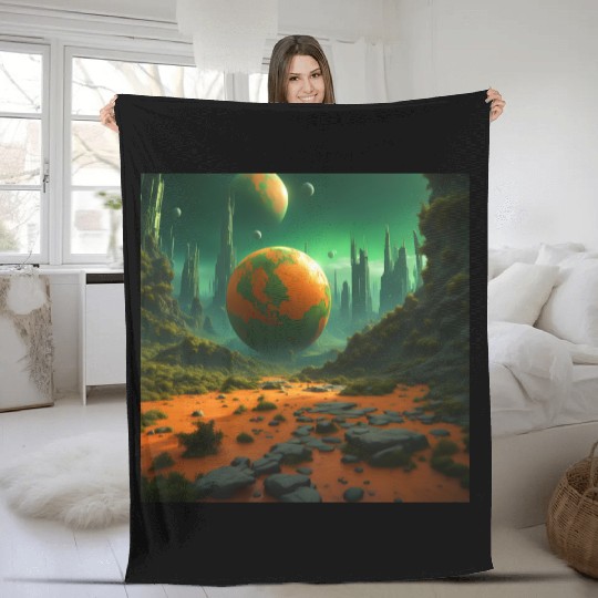 Sci-Fi Futuristic Alien Planet Landscape Fleece Blankets