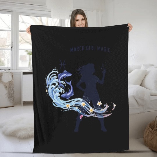 March Girl Magic Watercolor Design Fleece Blankets