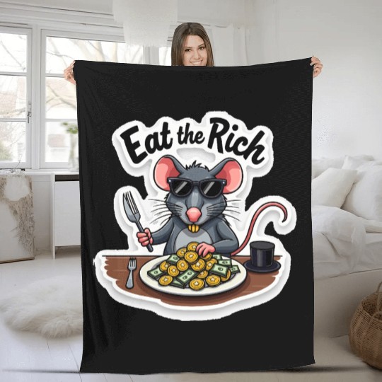 Eat the Rich Rat – Street Rebellion Fleece Blankets