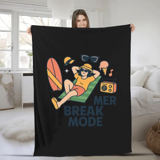 Summer Beach Vibe Illustration Fleece Blankets