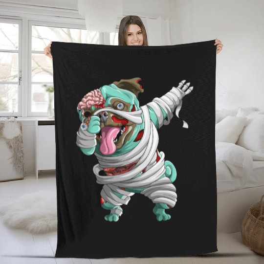 Dabbing Zombie Mummy Pug Cute Halloween Pugs  Fleece Blankets