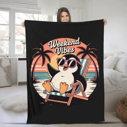 Chill Penguin Weekend Vibes Fleece Blankets