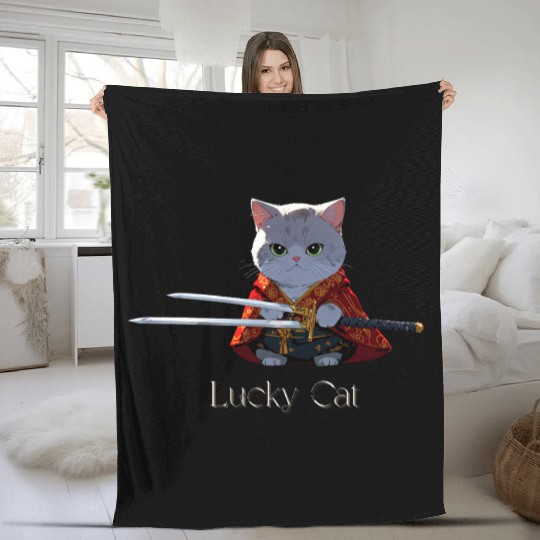 Mythic Warrior Cat with Swords Fleece Blankets