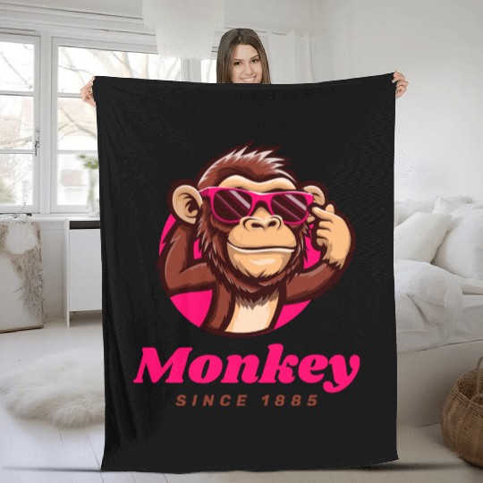 Bold Monkey with Pink Sunglasses Fleece Blankets