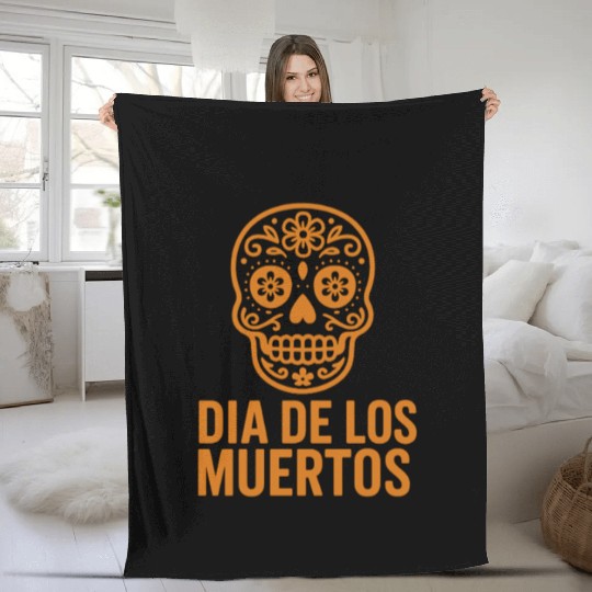 Vibrant Day of the Dead Skull Design Fleece Blankets