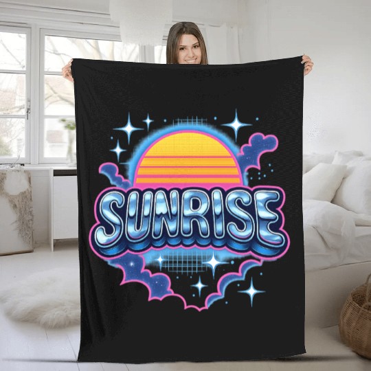 Retro Sunrise Neon Design Fleece Blankets