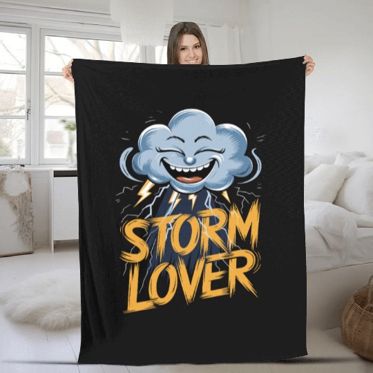 Storm Lover Cloud with Lightning Art Fleece Blankets