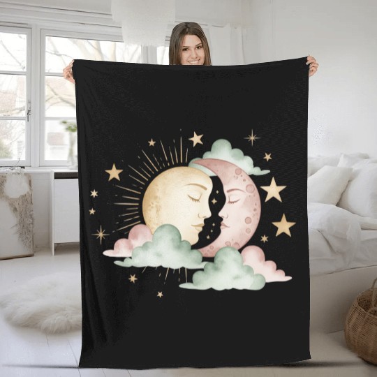 Sun & Moon Embrace Fleece Blankets design