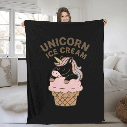 Unicorn Ice Cream Illustration Fleece Blankets